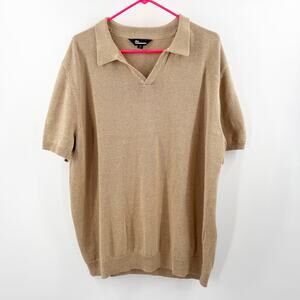 The Commons Polo Men Size XL NEW linen organic cotton tan short sleeve knit NWOT